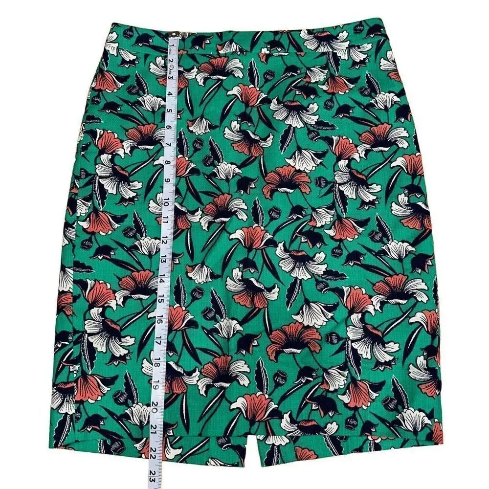 J by J. Crew Green Tropical Floral Pencil Skirt Womens 4 Colorful Preppy Cotton‎